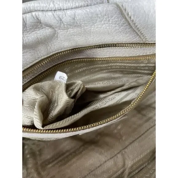 Prada Taupe Gold Leather Antik Cervo Fringe Large Bowler Bag Top Handle - Picture 12 of 16